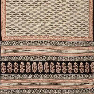 Taupe Woven Jaipur Cotton Saree Printed With Black Flower Motifs