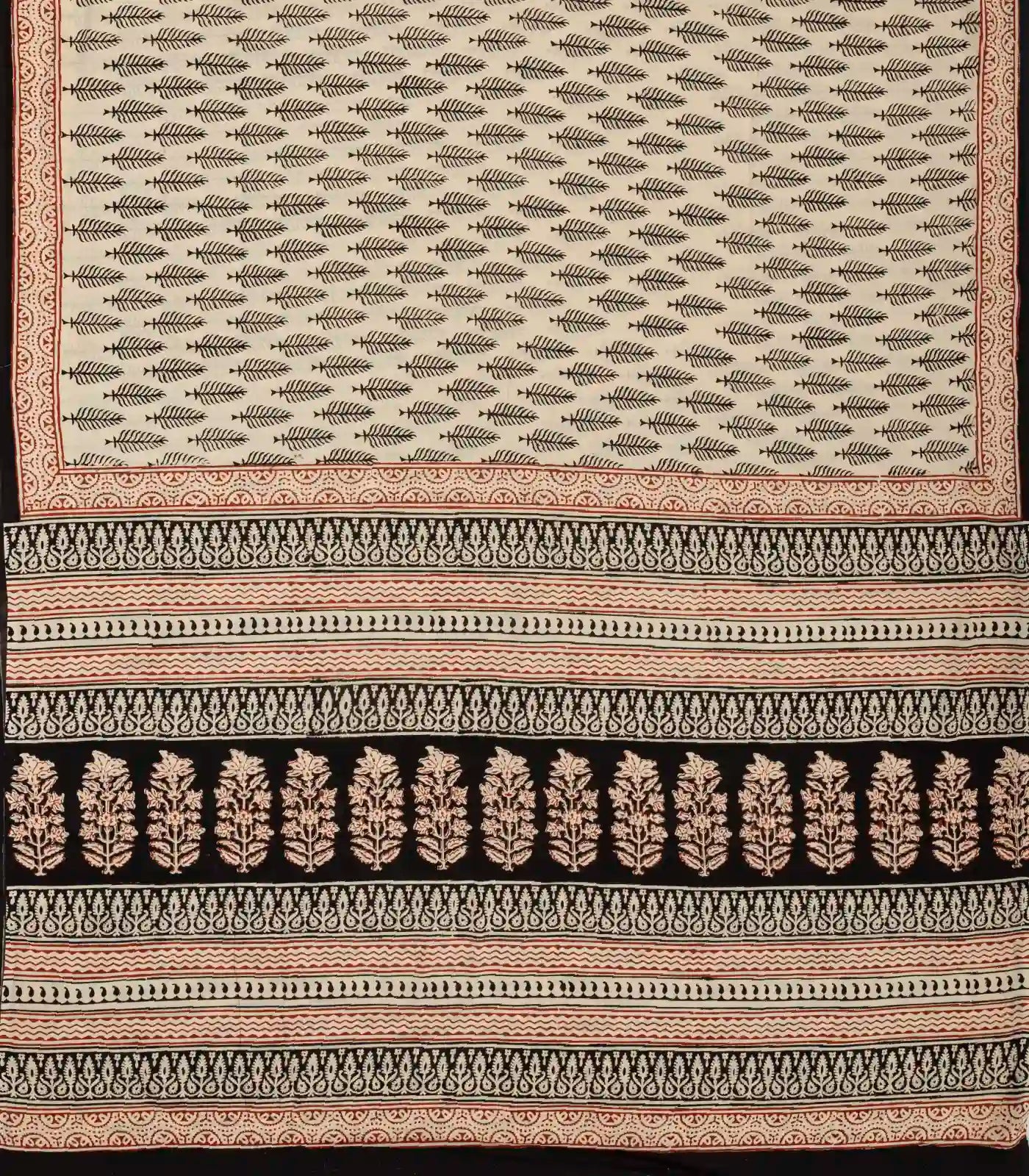 Taupe Woven Jaipur Cotton Saree Printed With Black Flower Motifs