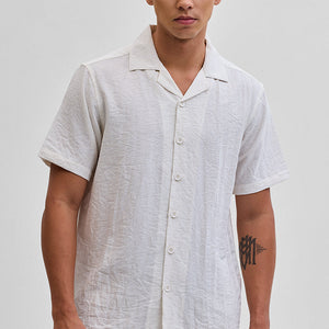 Cream Box Fit Linen Blend Shirt