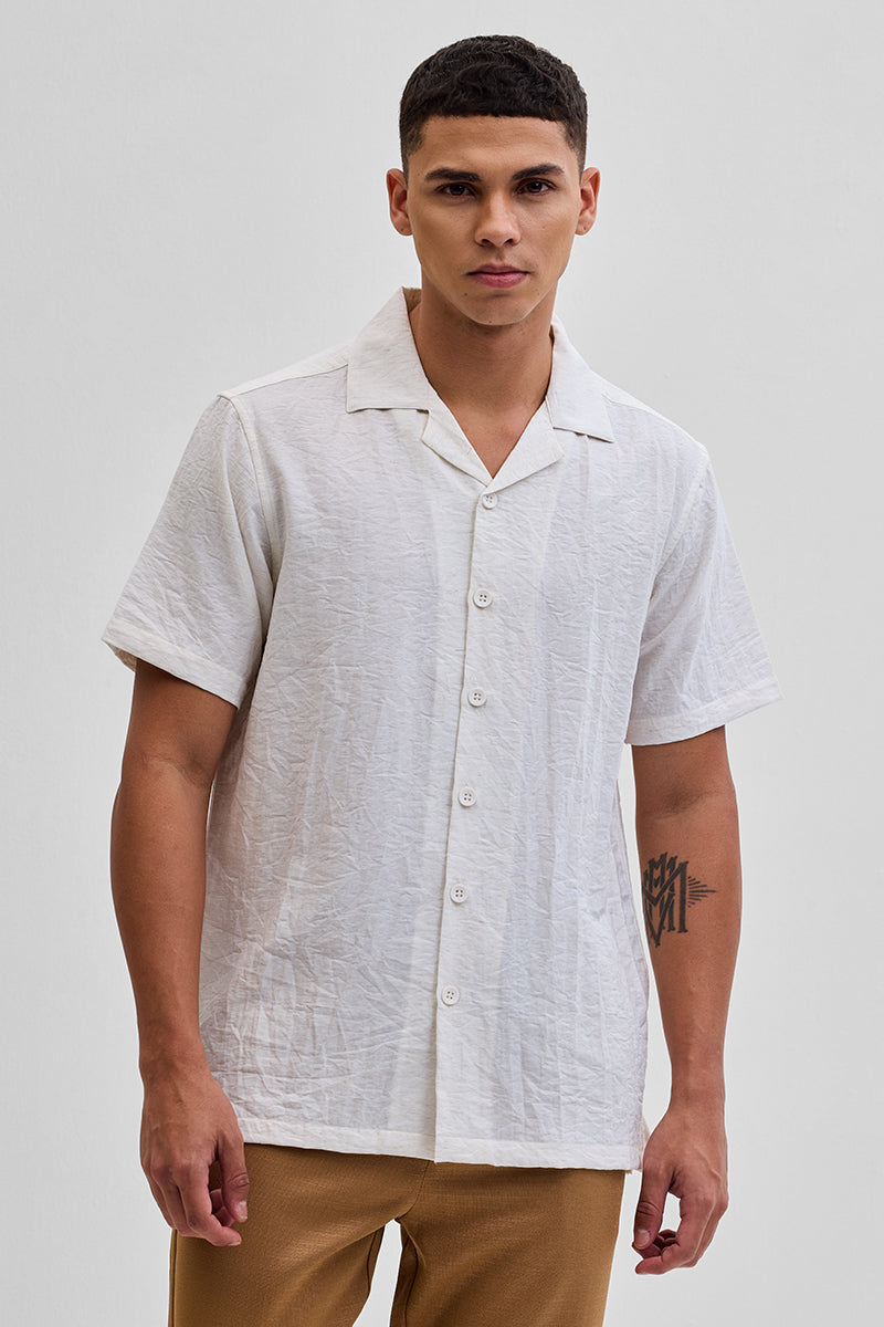 Cream Box Fit Linen Blend Shirt