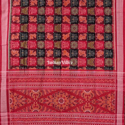 Red with Multicolored Kothi Sambalpuri Ikat Cotton Saree