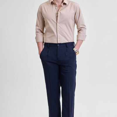 Beige Stretchable Slim Fit Shirt