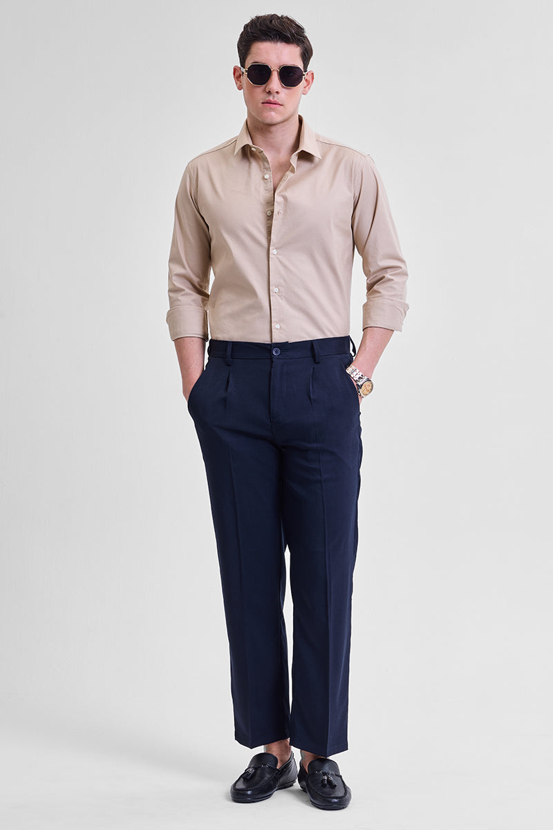 Beige Stretchable Slim Fit Shirt