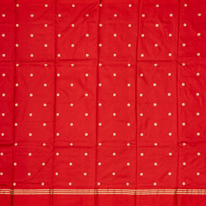 Maroon Handloom Banarasi Silk Saree With Floral Buttas & Red Border