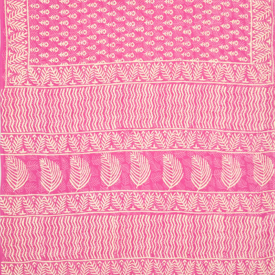 BubbleGum Pink Woven Jaipur Cotton Saree Printed With Cream Floral Motifs