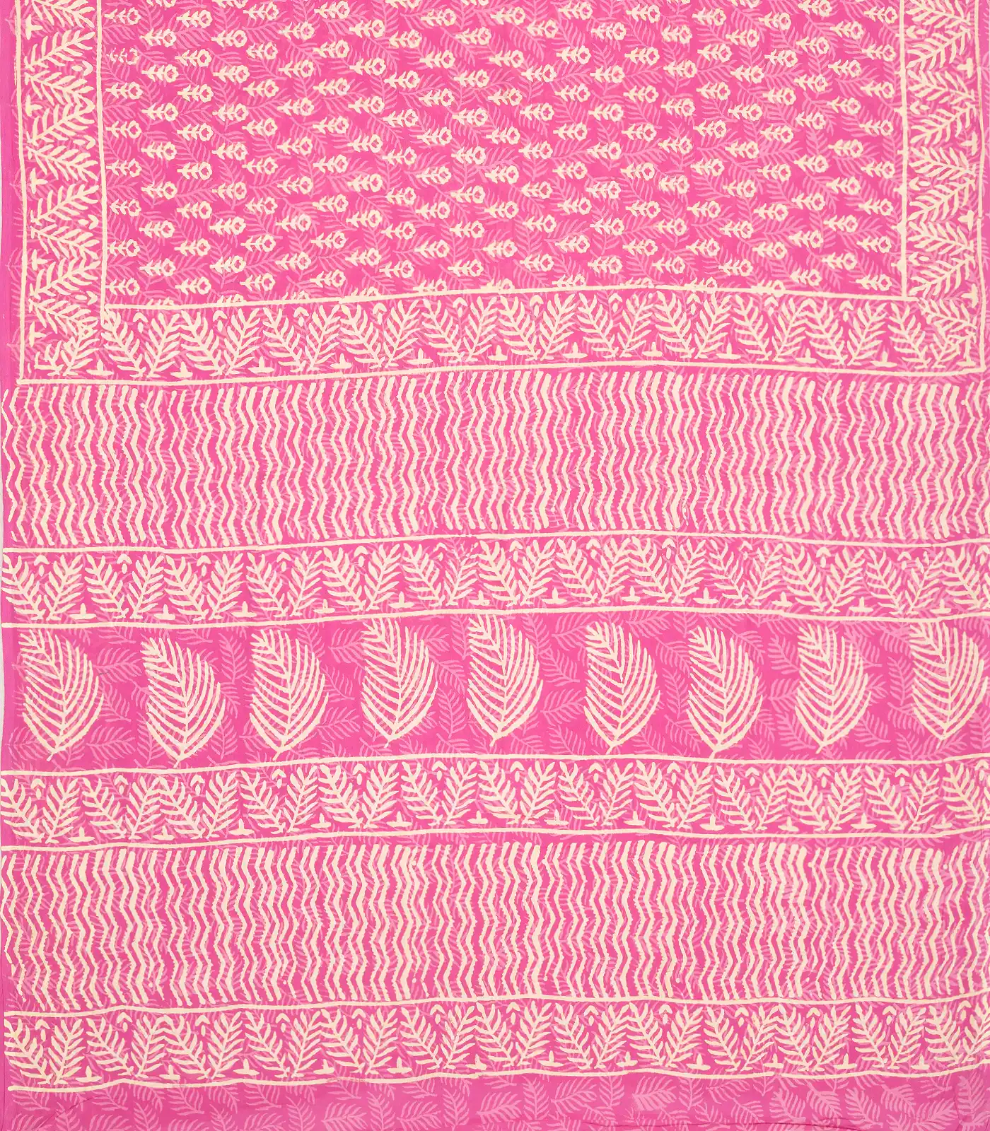 BubbleGum Pink Woven Jaipur Cotton Saree Printed With Cream Floral Motifs