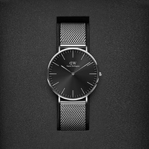 Classic Men Quartz Black Dial Analog Stainless Steel Watch DW00100629K