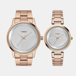 Fashion Couple Quartz Silver Dial Analog Stainless Steel Watch TW00PR294