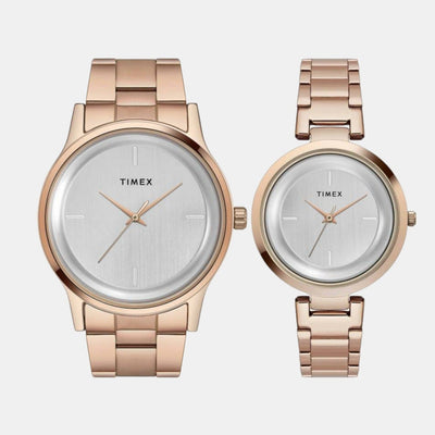 Fashion Couple Quartz Silver Dial Analog Stainless Steel Watch TW00PR294