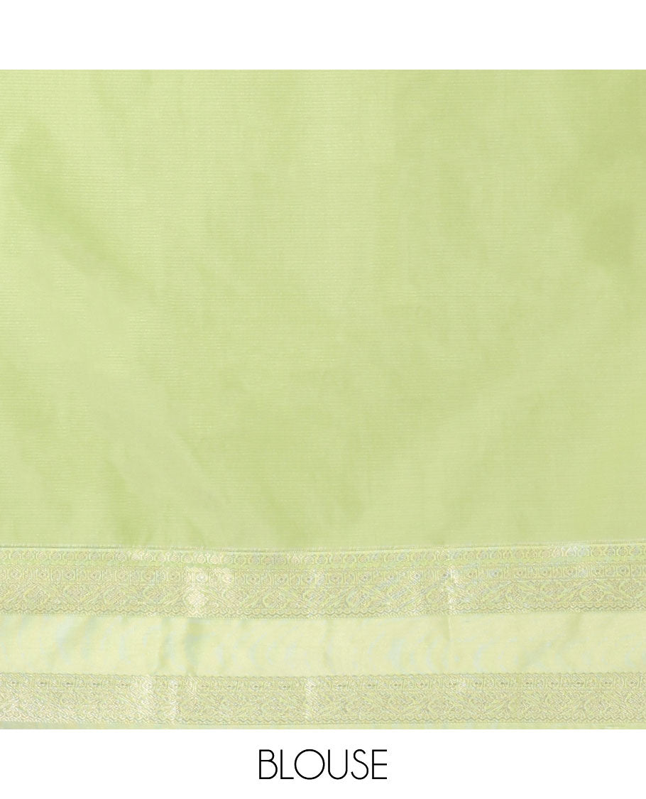 Blue motifs semi-silk soft saree with contrast zari border & intricate design pallu