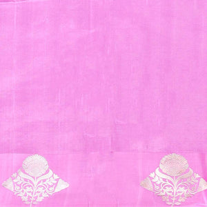 Pink floral buttas raw mango silk saree with self floral border & zari design pallu