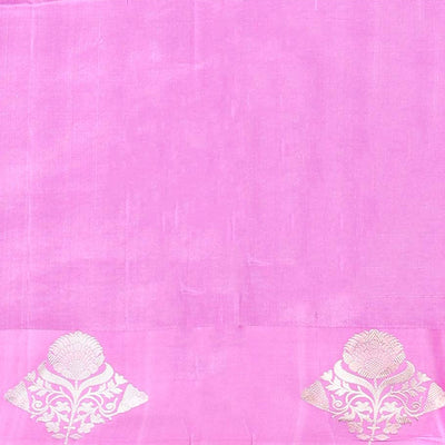 Pink floral buttas raw mango silk saree with self floral border & zari design pallu
