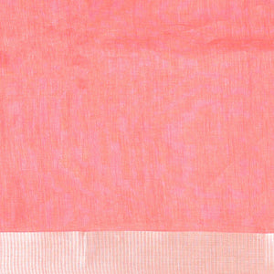 Red heart motifs linen saree with self zari border & striped zari pallu
