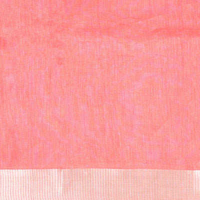 Red heart motifs linen saree with self zari border & striped zari pallu