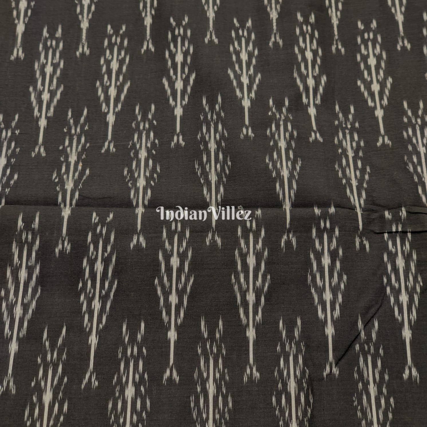 Black Handwoven Cotton Pochampally Ikat Fabric