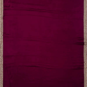Burgundy Woven Plain Satin Saree With Embroidered Border