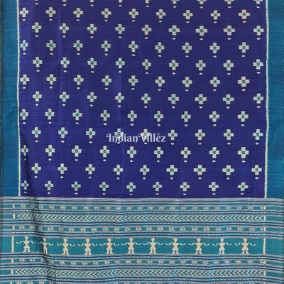 Navy Blue Pasapali Odisha Ikat Contemporary Silk Saree