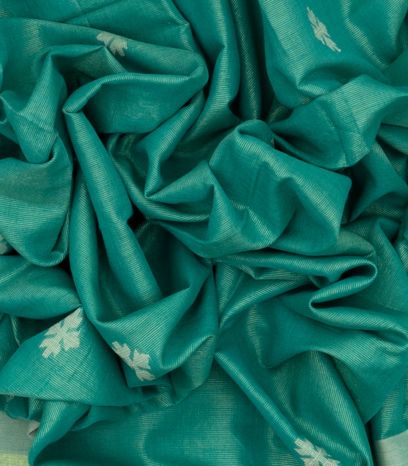 Aquamarine Handloom Bengal Cotton Saree With Floral Buttas & Stripes