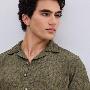 Olive Self-Design Crochet Shirt