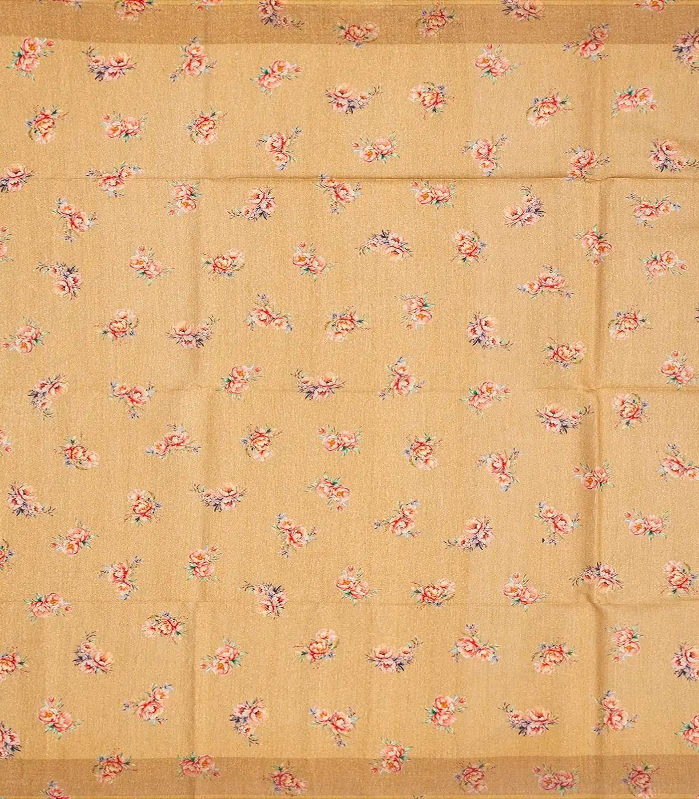 Beige Handloom Tussar Silk Saree With Printed Crane Motifs-Beige