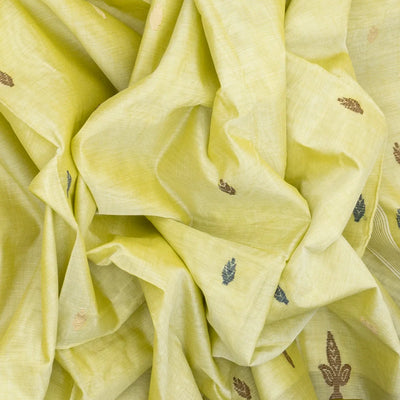 Lime Green Bengal Cotton Saree And Floral Motifs