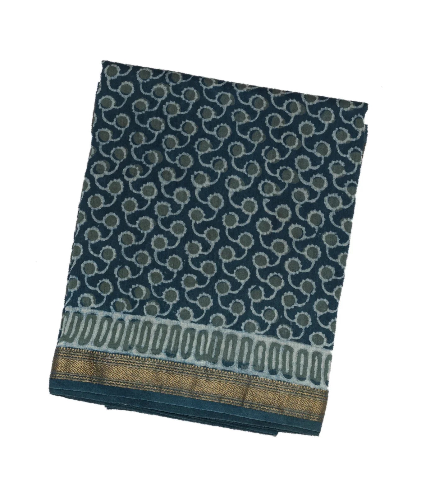 Navy Blue Woven Jaipur Cotton Saree With Printed Floral Motifs