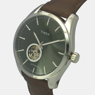 E Class Men Quartz Green Dial Analog Leather Watch TWEG17507