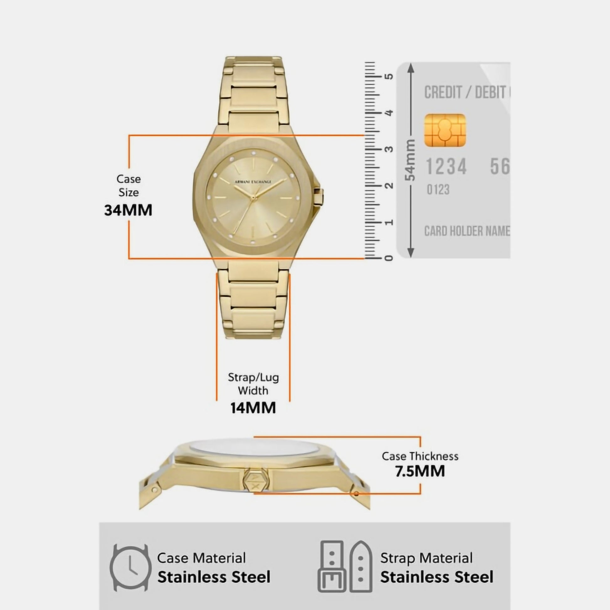 Andrea Women Quartz Gold Dial Analog Stainless Steel Watch AX4608