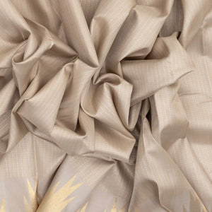 Taupe Handloom Kanchipuram Silk Saree With Zari Checks