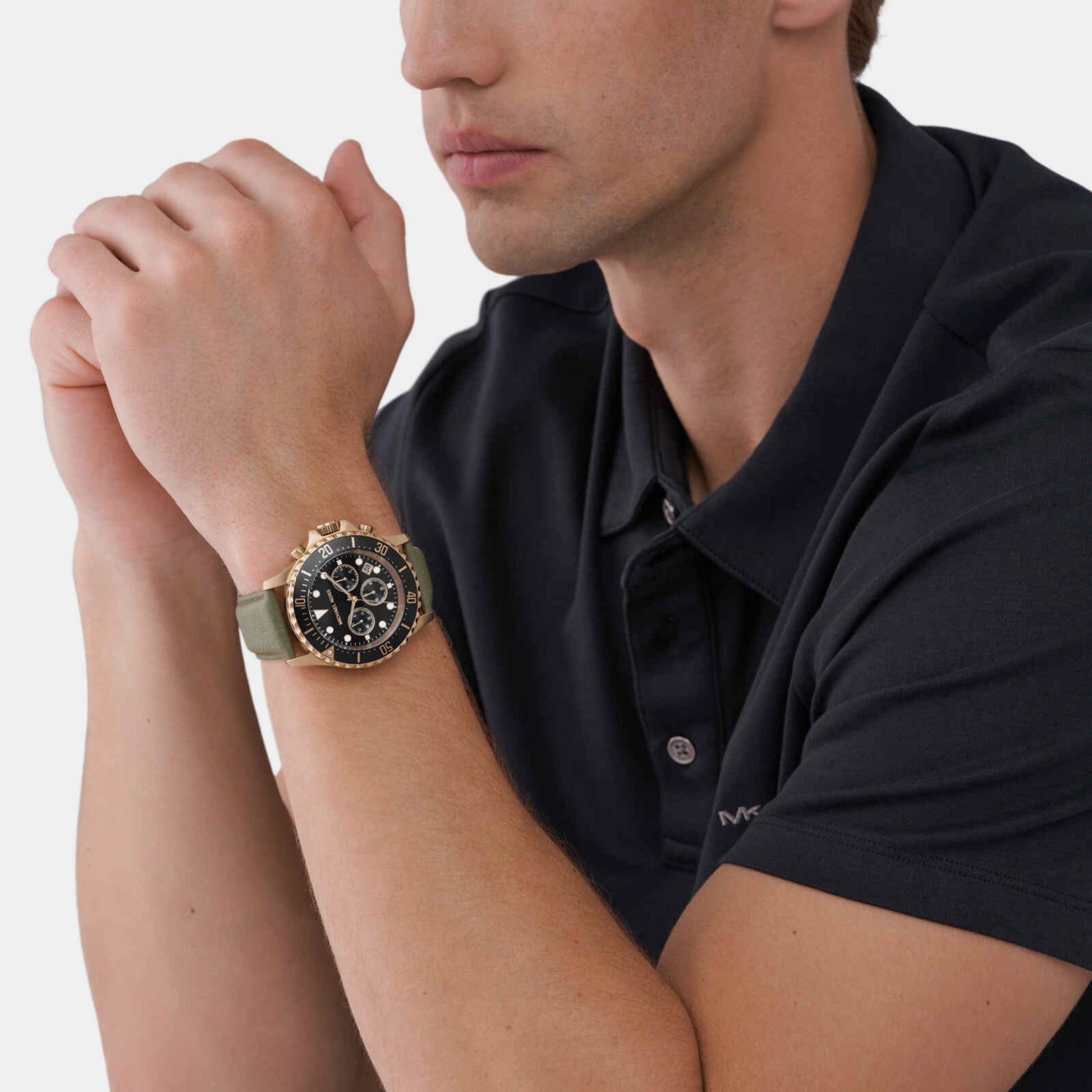 Everest Men Quartz Two Tone Dial Chronograph Leather Watch MK9090