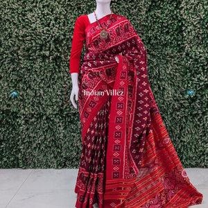 Red Pasapali Odisha Ikat Contemporary Silk Saree