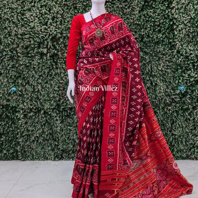 Red Pasapali Odisha Ikat Contemporary Silk Saree