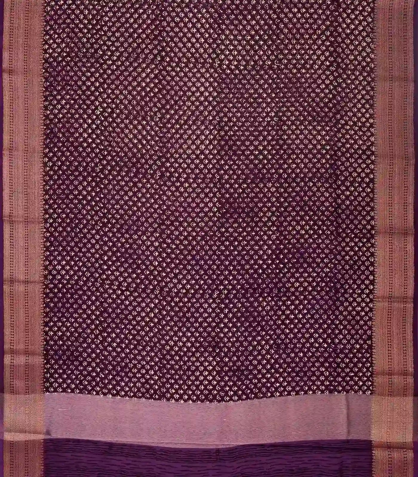 Burgundy Woven Chanderi Cotton Saree Printed With Small Motifs
