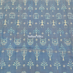 Surf Blue Tribal Sambalpuri Ikat Silk Fabric