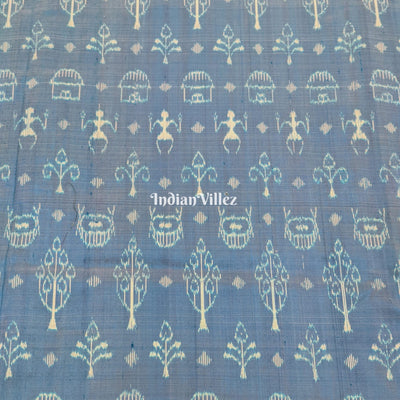 Surf Blue Tribal Sambalpuri Ikat Silk Fabric
