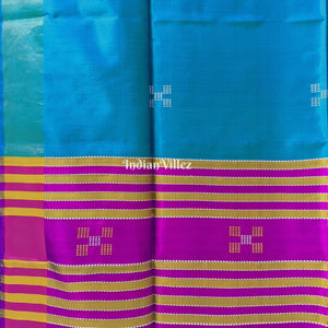 Teal Green with Purple Handwoven Soft Silk Saree