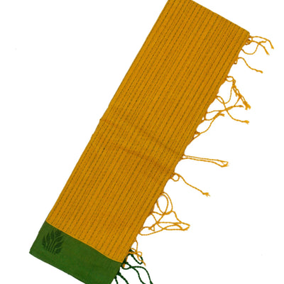 Mustard Bengal Cotton Saree With Dotted Stripes