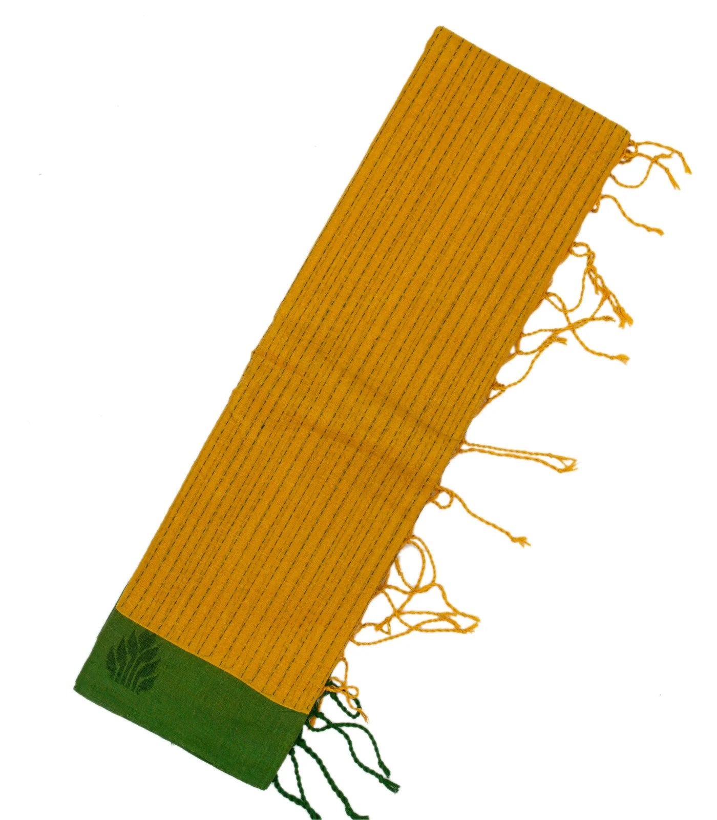 Mustard Bengal Cotton Saree With Dotted Stripes