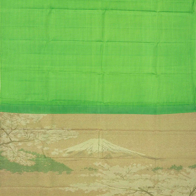 Green Handloom Kanchipuram Silk Saree With Poppyseed Checks
