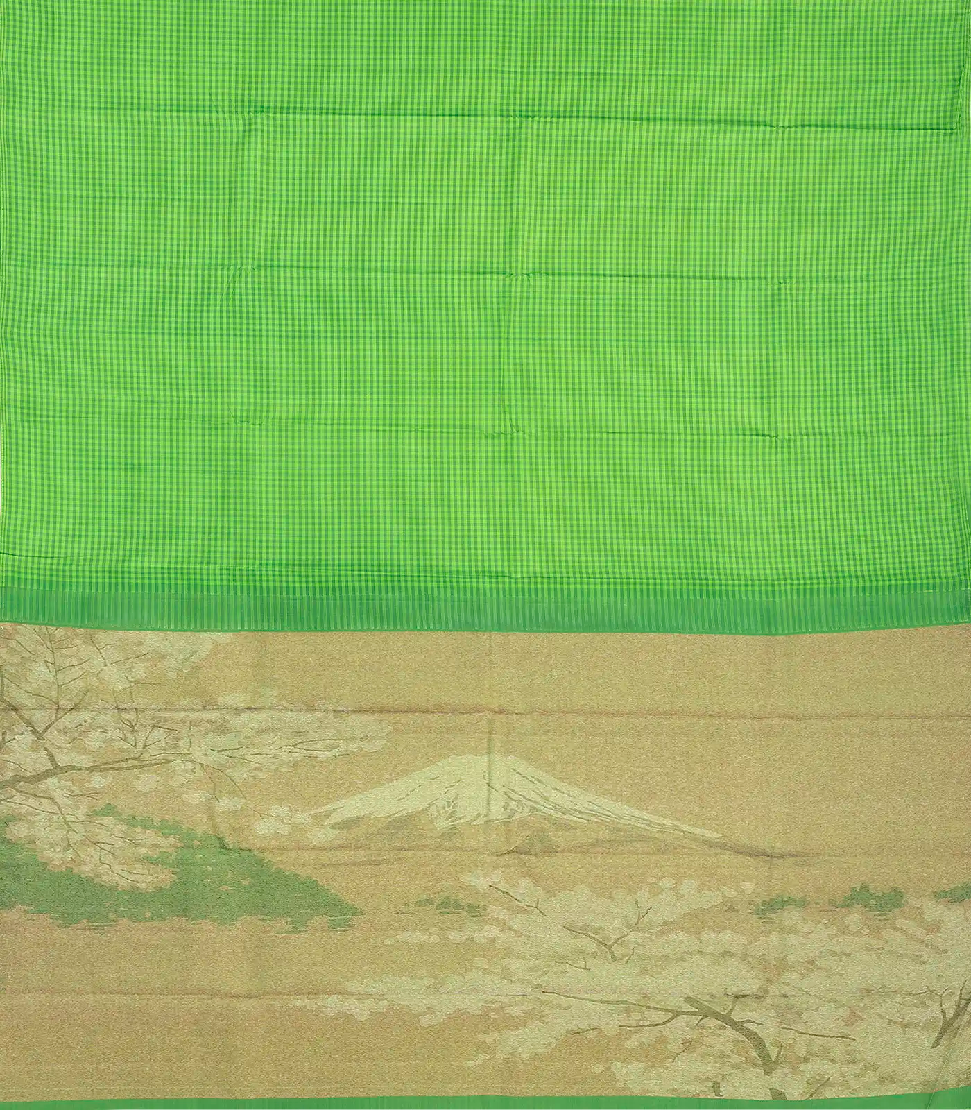 Green Handloom Kanchipuram Silk Saree With Poppyseed Checks