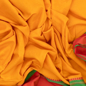 Mango Yellow Bengal Cotton Saree With Contrast Border