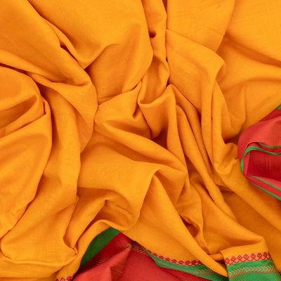 Mango Yellow Bengal Cotton Saree With Contrast Border
