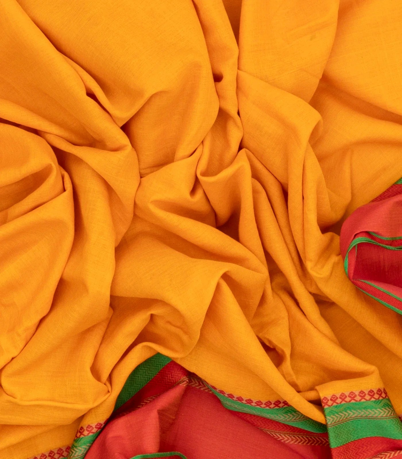 Mango Yellow Bengal Cotton Saree With Contrast Border