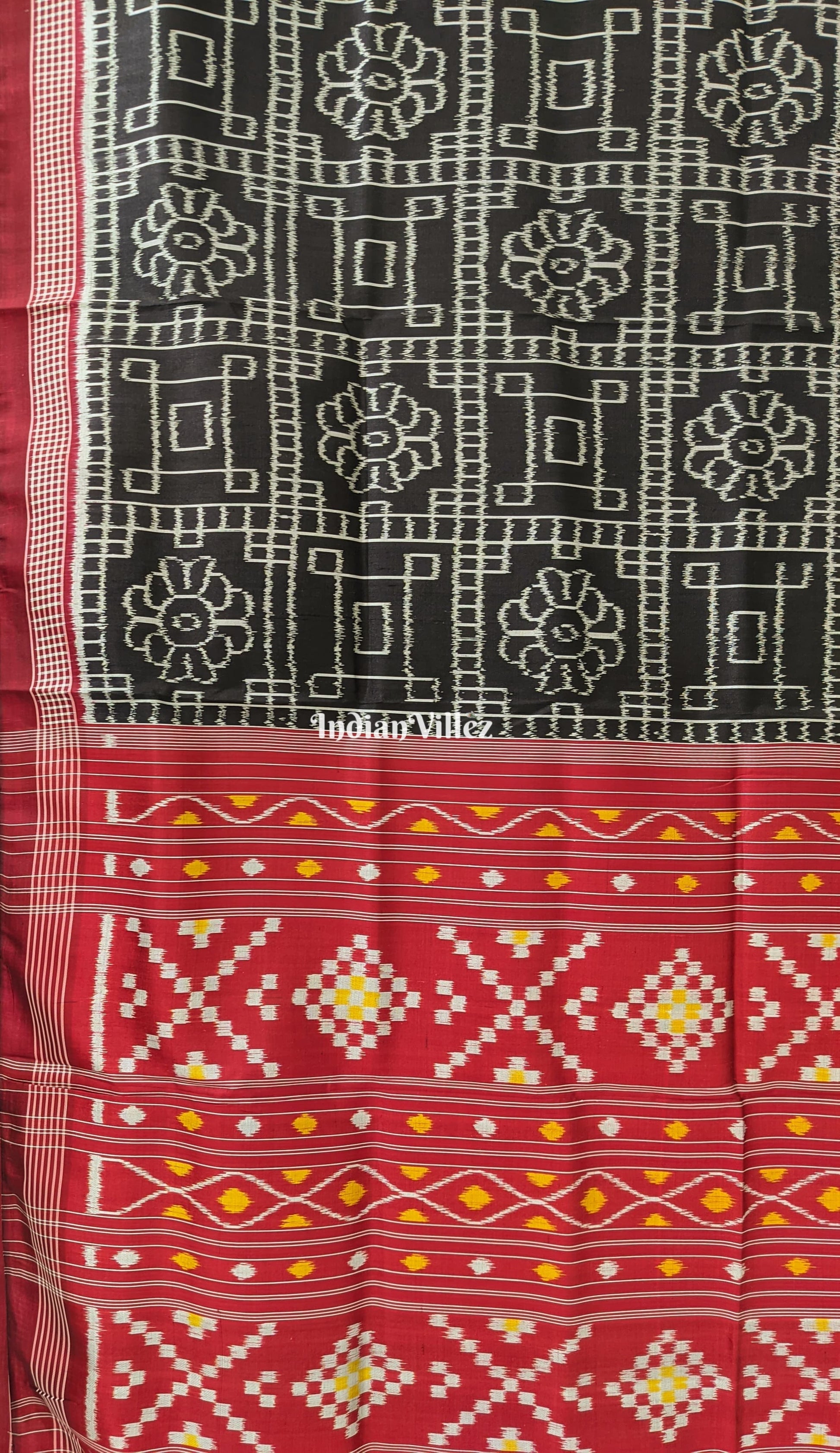 Black Maroon Odisha Ikat Contemporary Silk Saree