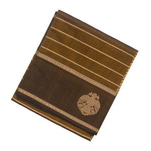 Dark Olive Handloom Silk Cotton Saree With Veldari stripes