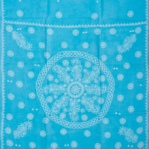Sky Blue Chikankari Embroidered Cotton Saree With Floral Motifs