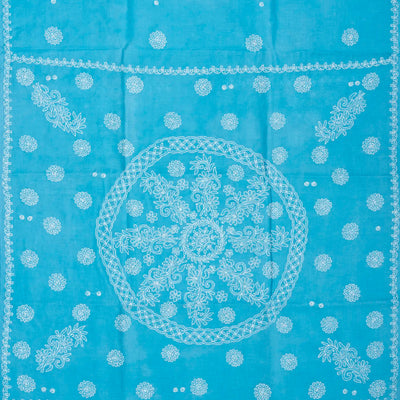 Sky Blue Chikankari Embroidered Cotton Saree With Floral Motifs