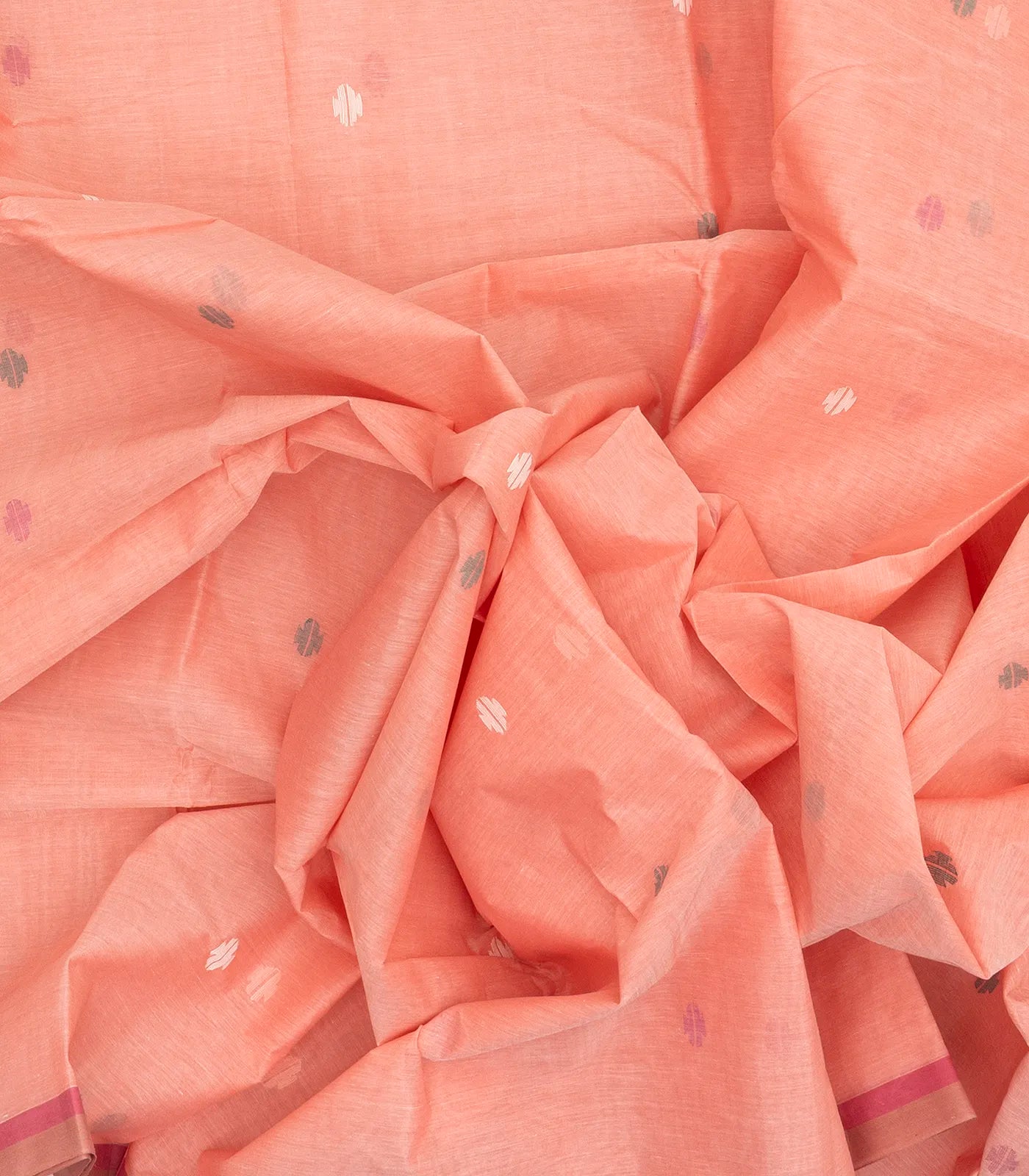 Light Peach Bengal Cotton Saree With Diamond Motifs