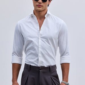 White Slim Fit Self-Design Shirt