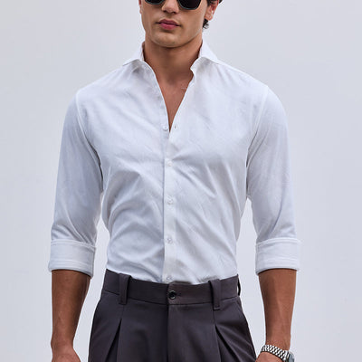 White Slim Fit Self-Design Shirt